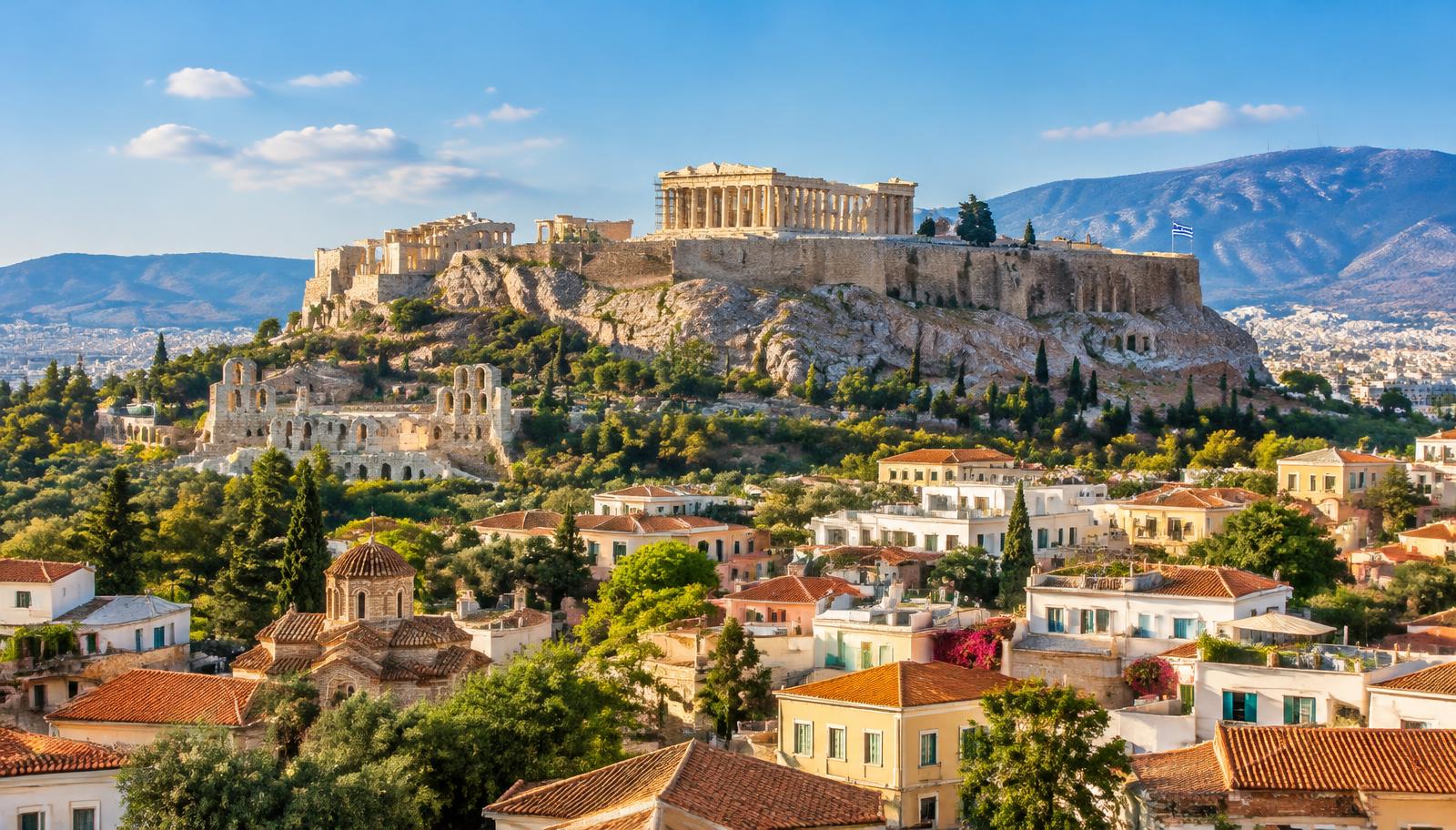 The Acropolis and sunlit rooftops of Athens